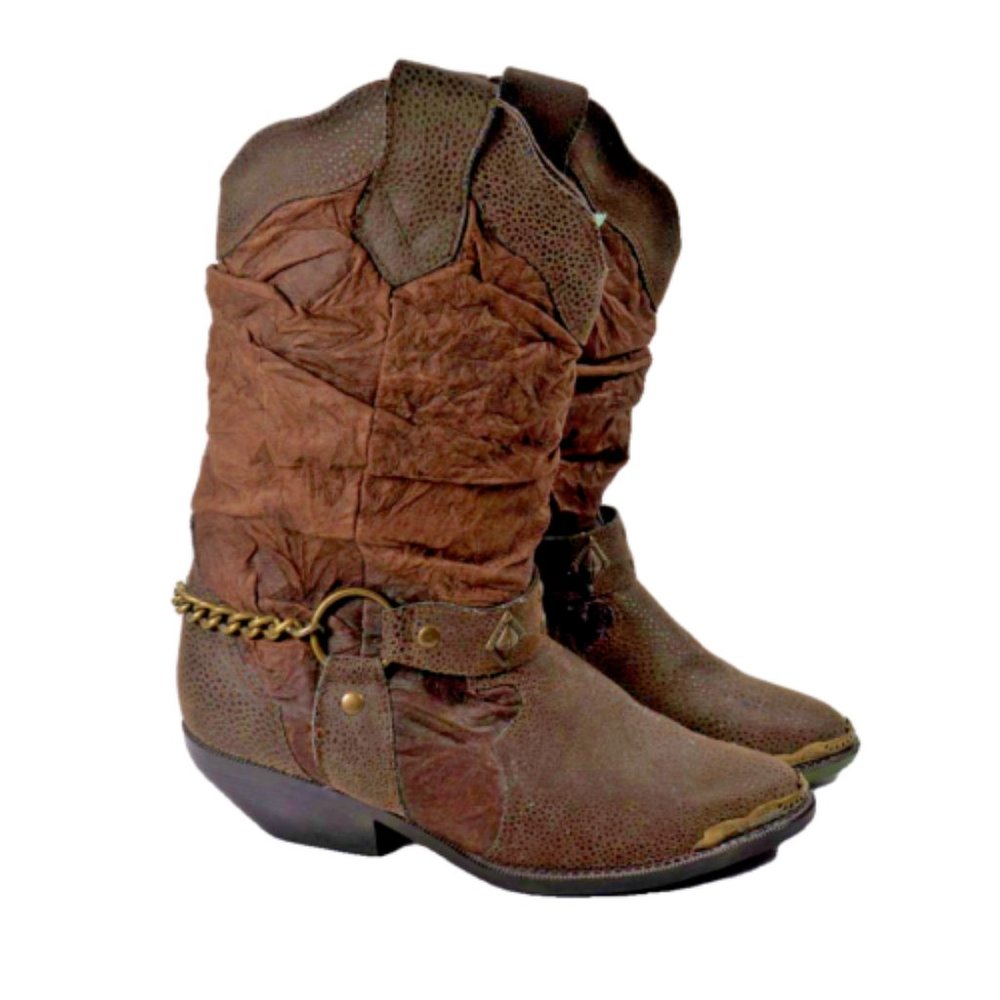 THE LEATHER COLLECTION Brown Harness Strap Metal Tip Cowboy Boots Western 5.5